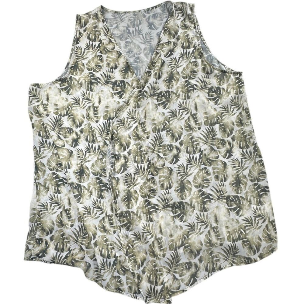 Tropical Palm Leaf Sleeveless Swim Cover Up Open Front Vest